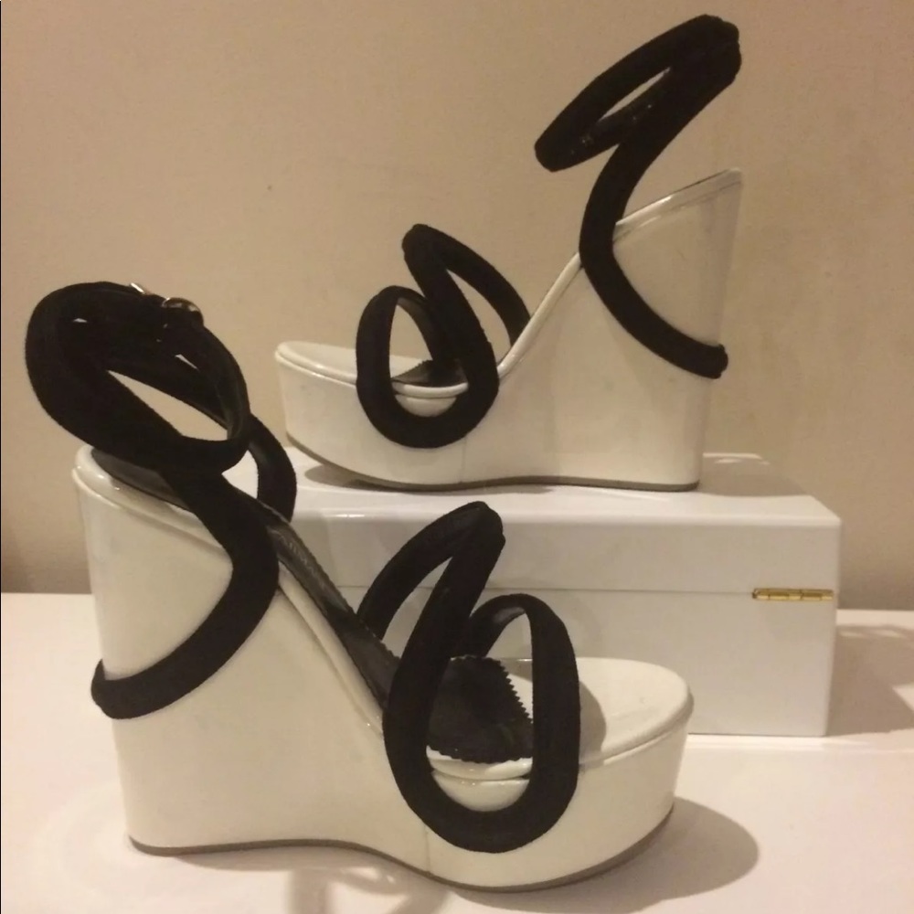 Emporio Armani Black and White Wedge Sandal